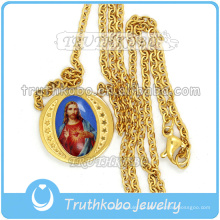 Jóias Religiosas na moda Ouro Sagrado Coração de Jesus Medalha Elo Da Cadeia Atacado Cristo 316 Colar De Aço Inoxidável